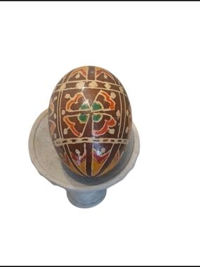 Hand Crafted Brown Floral Folk-Art Decorative Egg